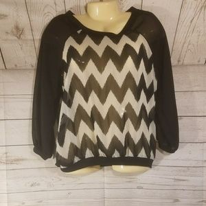 2 for 15 Rue21 Black/White Sheer ZigZag Blouse